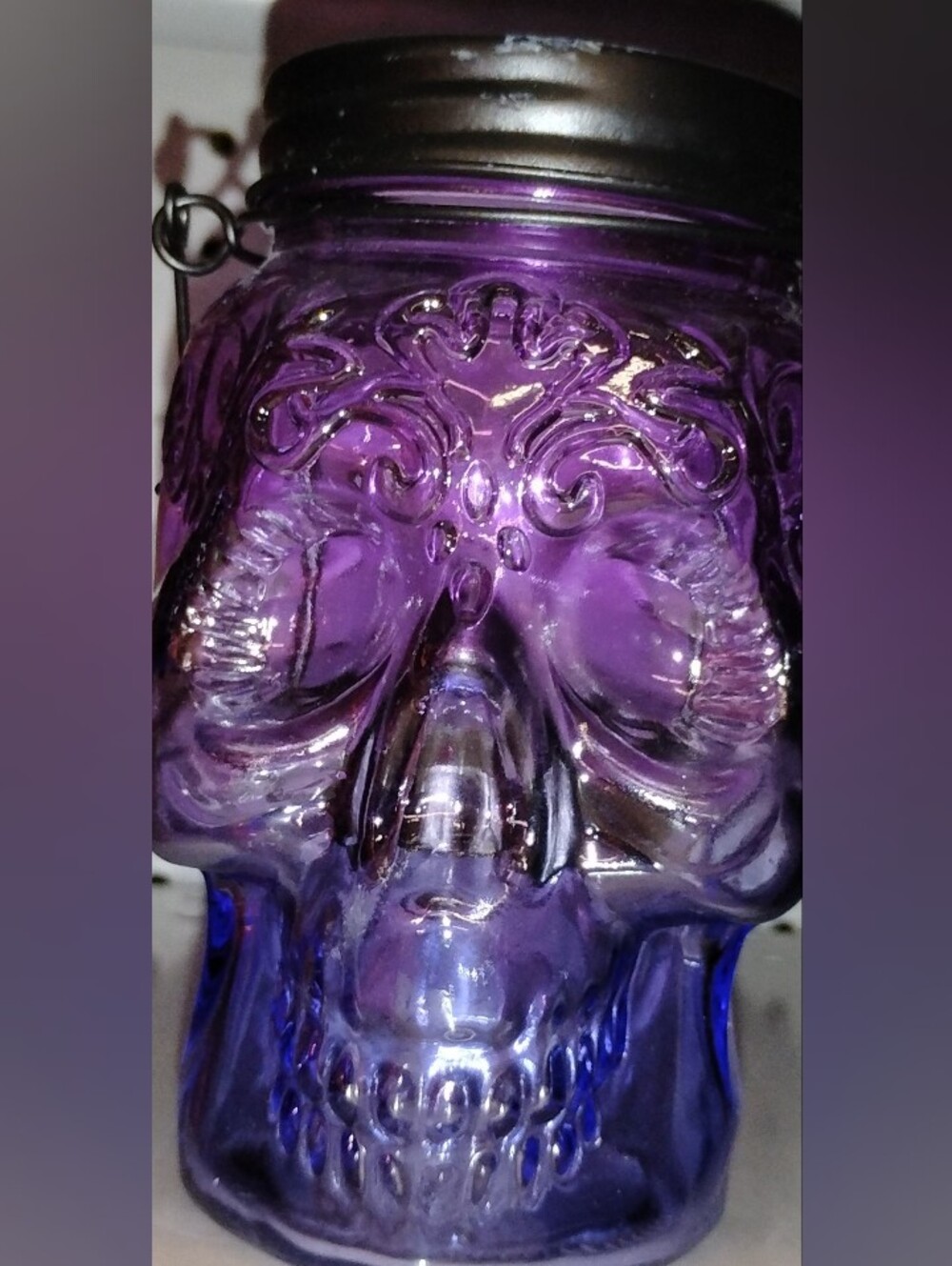 Purple & Blue Ombre Glass Skull Decorative Lantern